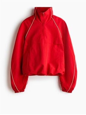 H&M Red Funnelneck Anorak with White Piping